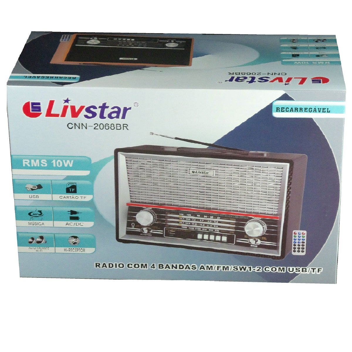 Radio Retro Livstar Cnn-2068 4 Bandas Bluetooth usb Sd 110v 220v pilhas e Bat Recarregavel - Imagem 4