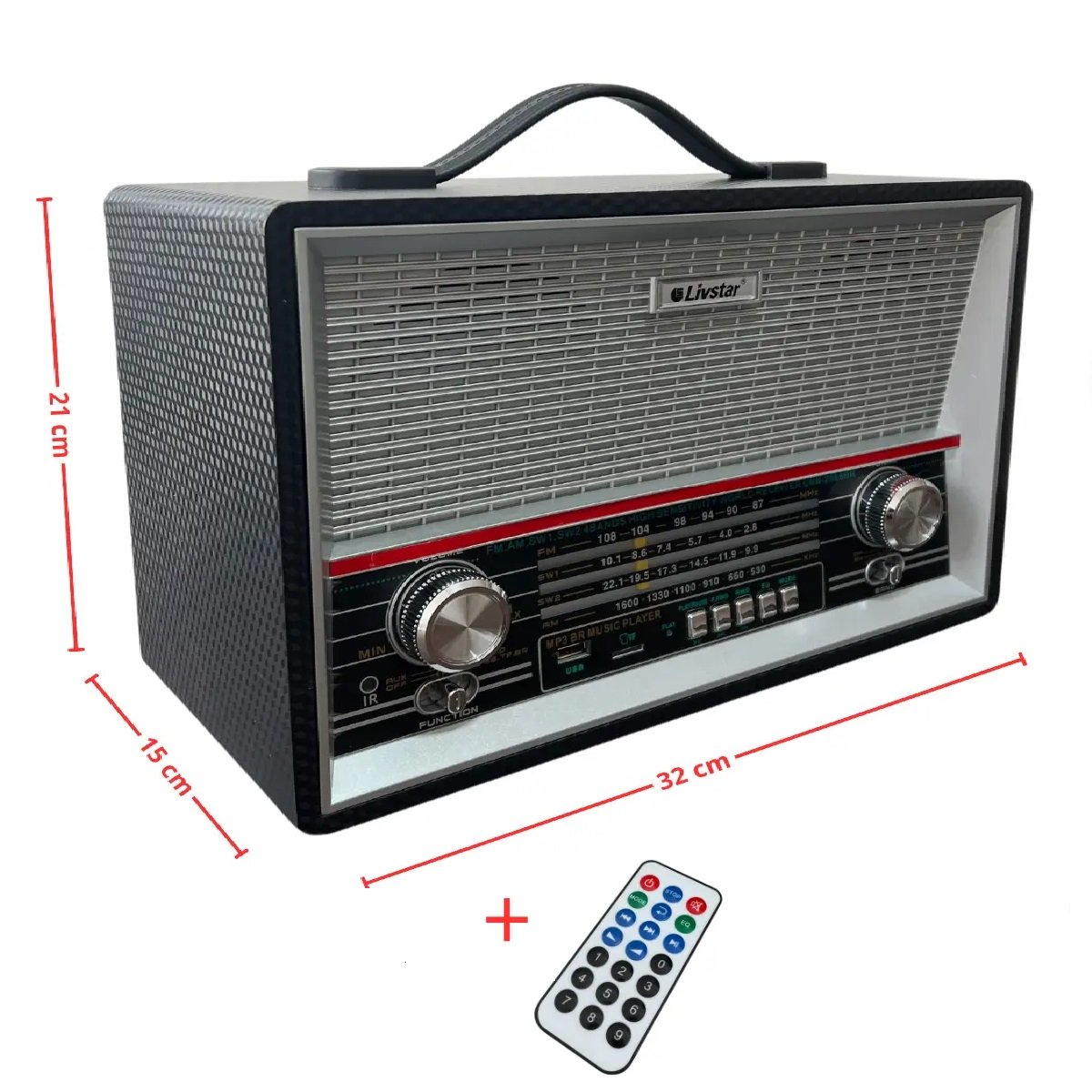 Radio Retro Livstar Cnn-2068 4 Bandas Bluetooth usb Sd 110v 220v pilhas e Bat Recarregavel - Imagem 2