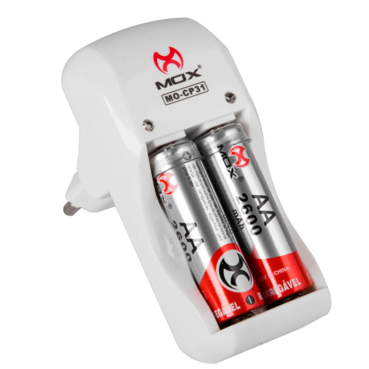 Carregador de pilhas Mox Mo-CP31 Com 2 pilhas AA 2600mah - Imagem 2